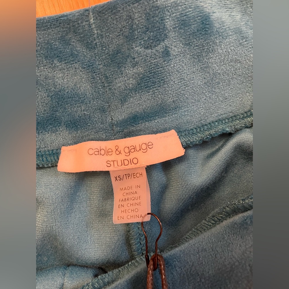 Cable & Gauge Velour Drawstring Pants Aquamarine with Swarovski crystals - Picture 3 of 5